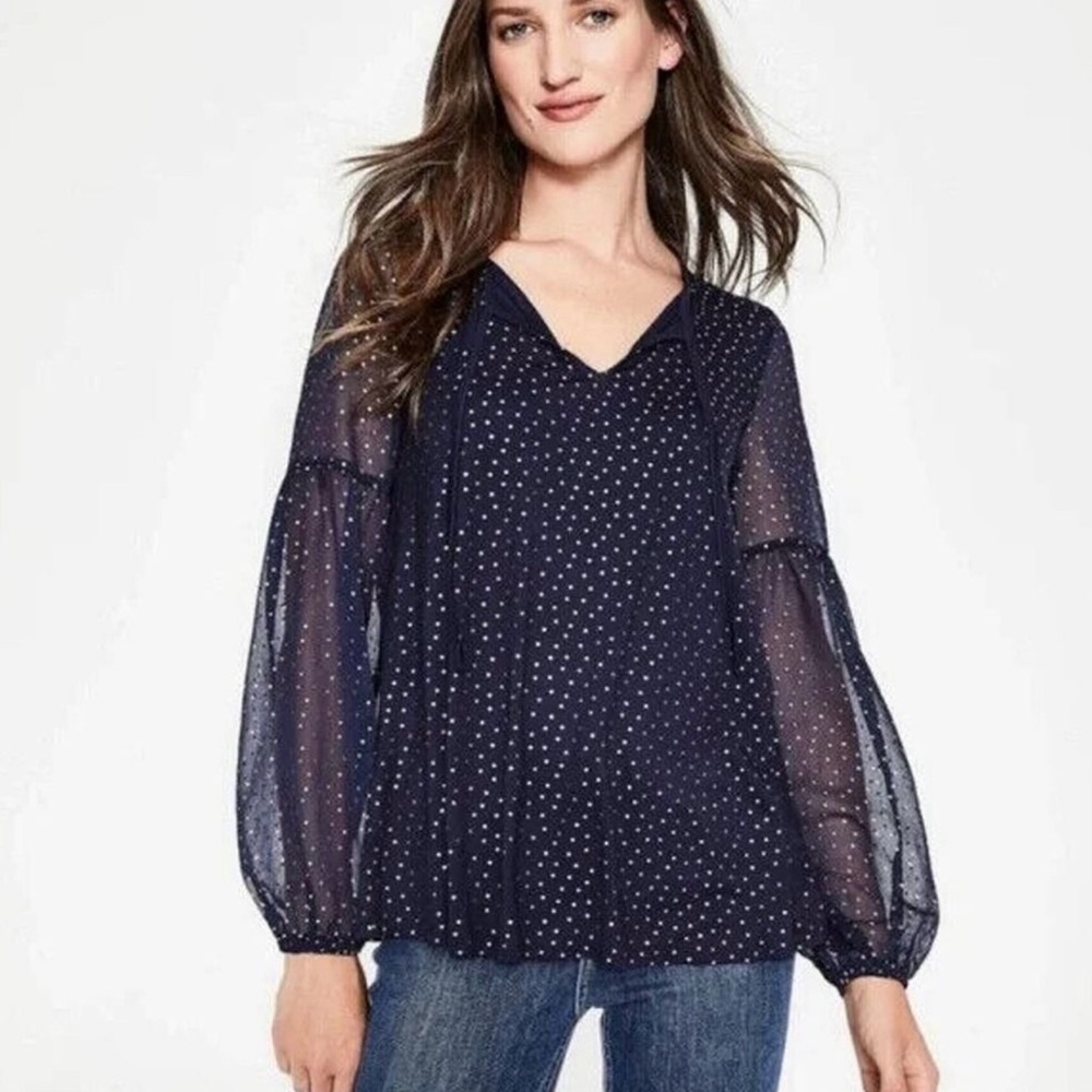 BODEN METALLIC HAZEL GOLD FOIL POLKA DOT BLOUSE GUC SZ 2 CAREER EVERYDAY